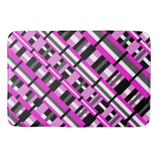 Afgezet in roze, zwart en grijs diagonaal badmat (Voorkant)