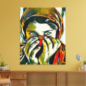 Afghaans meisje met groene ogen olie portret canvas afdruk (Insitu (Woonkamer))