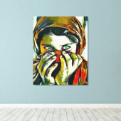 Afghaans meisje met groene ogen olie portret canvas afdruk (Insitu (Houten vloer))