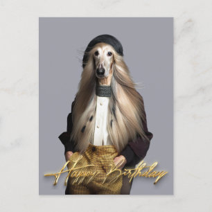 Afghaanse hond blond haar in broek Happy verjaarda Briefkaart
