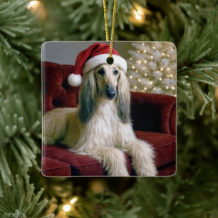 Afghaanse hond draagt een Sinterklaas Pet Keramisch Ornament