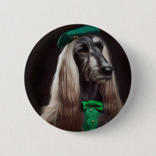 afghaanse hond in St. Patrick's Day Dress Ronde Button 5,7 Cm