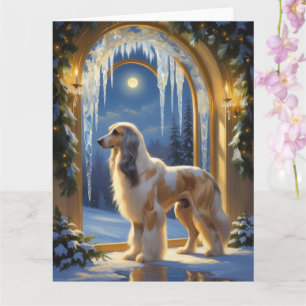 Afghaanse hond met kerstverlichting vakantie kaart
