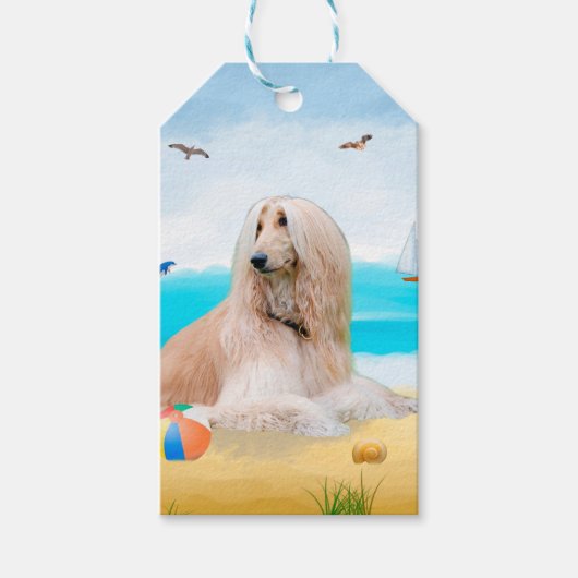 Afghaanse hond op strand cadeaulabel (Voorkant)