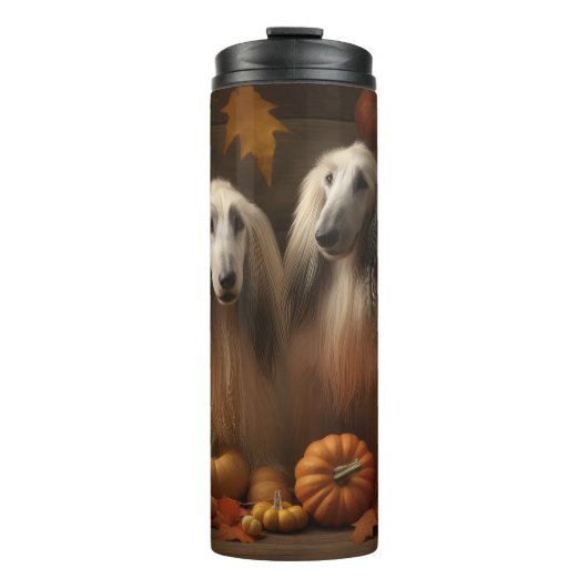 Afghaanse hond Puppy Herfst Delight Pompoen Thermosbeker (Voorkant)