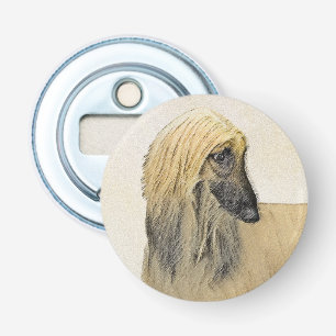 Afghaanse hond schilderen - Kute Original Dog Art Button Flesopener