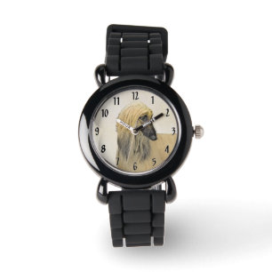 Afghaanse hond schilderen - Kute Original Dog Art Horloge