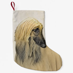 Afghaanse hond schilderen - Kute Original Dog Art Kleine Kerstsok