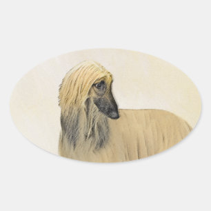 Afghaanse hond schilderen - Kute Original Dog Art Ovale Sticker