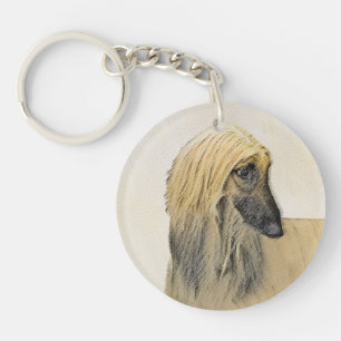 Afghaanse hond schilderen - Kute Original Dog Art Sleutelhanger