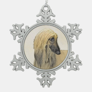 Afghaanse hond schilderen - Kute Original Dog Art Tin Sneeuwvlok Ornament