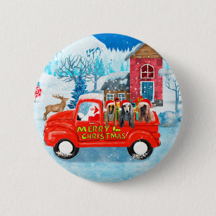 Afghaanse honden hond bij kerstbezorging vrachtwag ronde button 5,7 cm