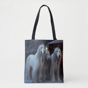 Afghaanse windhond besneeuwde slee-rit Kerstdecora Draagtas