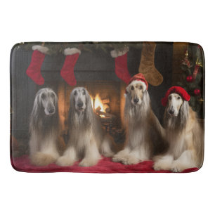 Afghaanse windhond bij de open haard Kerstmis Badmat