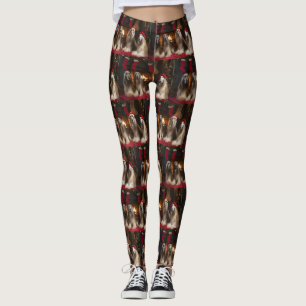 Afghaanse windhond bij de open haard Kerstmis Leggings