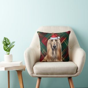 Afghaanse windhond hond rood geruit Kerst vakantie Kussen