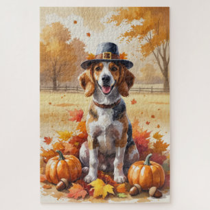 Afghaanse windhond in herfstbladeren Thanksgiving Legpuzzel