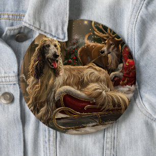 Afghaanse Windhond Kerst Feestelijk Ronde Button 6,0 Cm