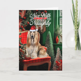 Afghaanse windhond Kerst hond braaf of stout Feestdagen Kaart