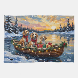 Afghaanse Windhond Kerstboot Vakantie Theedoek