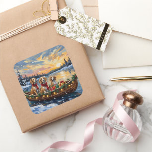 Afghaanse windhond Kerstboot Vakantie Vierkante Sticker