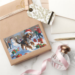 Afghaanse windhond Kerstmis Festieve Sneeuw Scene Rechthoekige Sticker