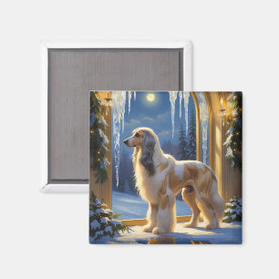 Afghaanse windhond met kerstlichtjes vakantie magneet