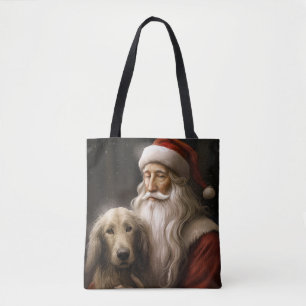 Afghaanse windhond met Kerstman Feestelijke Kerstm Draagtas