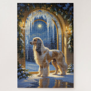 Afghaanse windhond met kerstverlichting vakantie legpuzzel