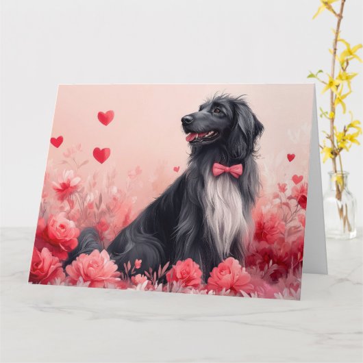 Afghaanse windhond met rozen - Valentijnsdag Kaart (Gele Bloem)