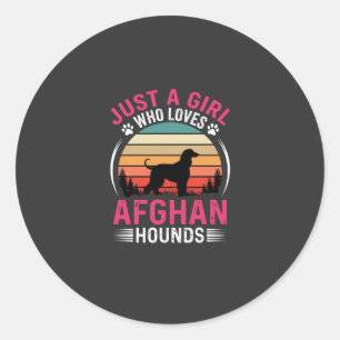 Afghaanse windhonden Retro zonsondergang Hondenlie Ronde Sticker