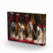 Afghan Hound bij de open haard Kerstmis Fotoblokken (Rechts)