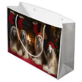 Afghan Hound bij de open haard Kerstmis Groot Cadeauzakje (Achterkant Gekanteld)