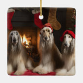 Afghan Hound bij de open haard Kerstmis Keramisch Ornament (Achterkant)