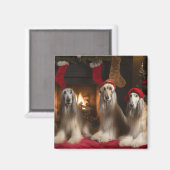Afghan Hound bij de open haard Kerstmis Magneet (Voorkant / Achterkant)