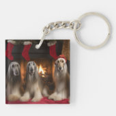 Afghan Hound bij de open haard Kerstmis Sleutelhanger (Achterkant)