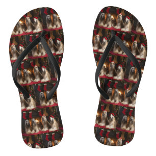 Afghan Hound bij de open haard Kerstmis Teenslippers