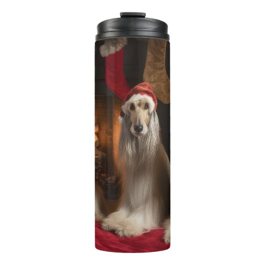 Afghan Hound bij de open haard Kerstmis Thermosbeker (Voorkant)