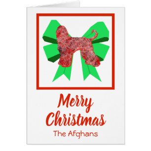 Afghan Hound Christmas Dog & Green Bow Card