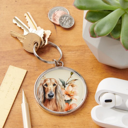 Afghan Hound Dog and Peach Lilies Sleutelhanger (Bureau)