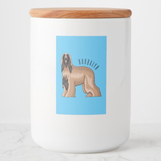 Afghan hound dog cartoon illustration voedselcontainer etiket (Voorkant)