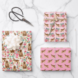 Afghan Hound Dog Cute Pink Floral Inpakpapier Vel