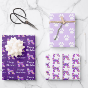 Afghan Hound Dog Silhouette Paarse Happy Birthday Inpakpapier Vel