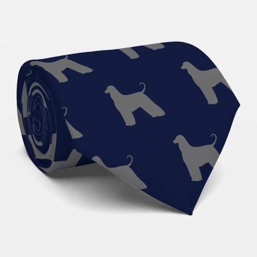 Afghan Hound Dog Silhouetten Patroon Blauw Stropdas (Opgerold)