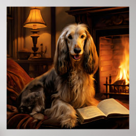 Afghan Hound Een boek lezen Vintage Poster