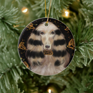 AFGHAN HOUND GOUD KERAMISCH ORNAMENT