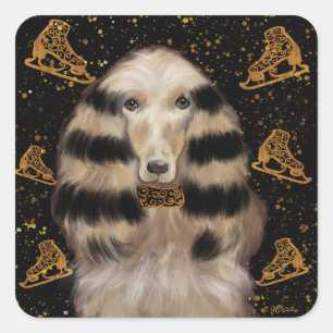 AFGHAN HOUND GOUD  VIERKANTE STICKER