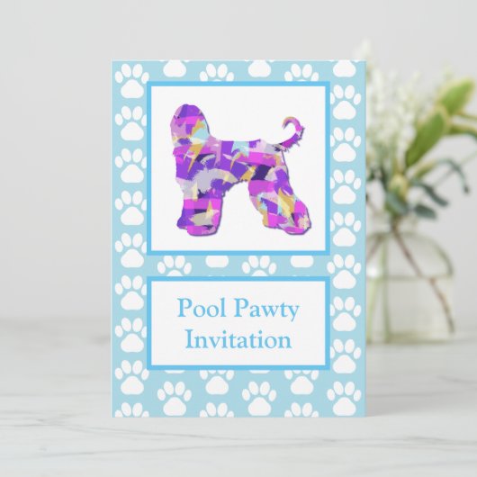 Afghan Hound Hond Silhouet Zwembad Pawty Blauw PPY Kaart (Staand voorkant)