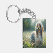 Afghan Hound In Floral Meadow Art Sleutelhanger (Voorkant Links)