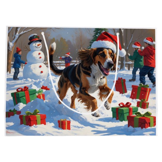 Afghan Hound Kerstfeest Sneeuwscène Groot Cadeauzakje (Achterkant)